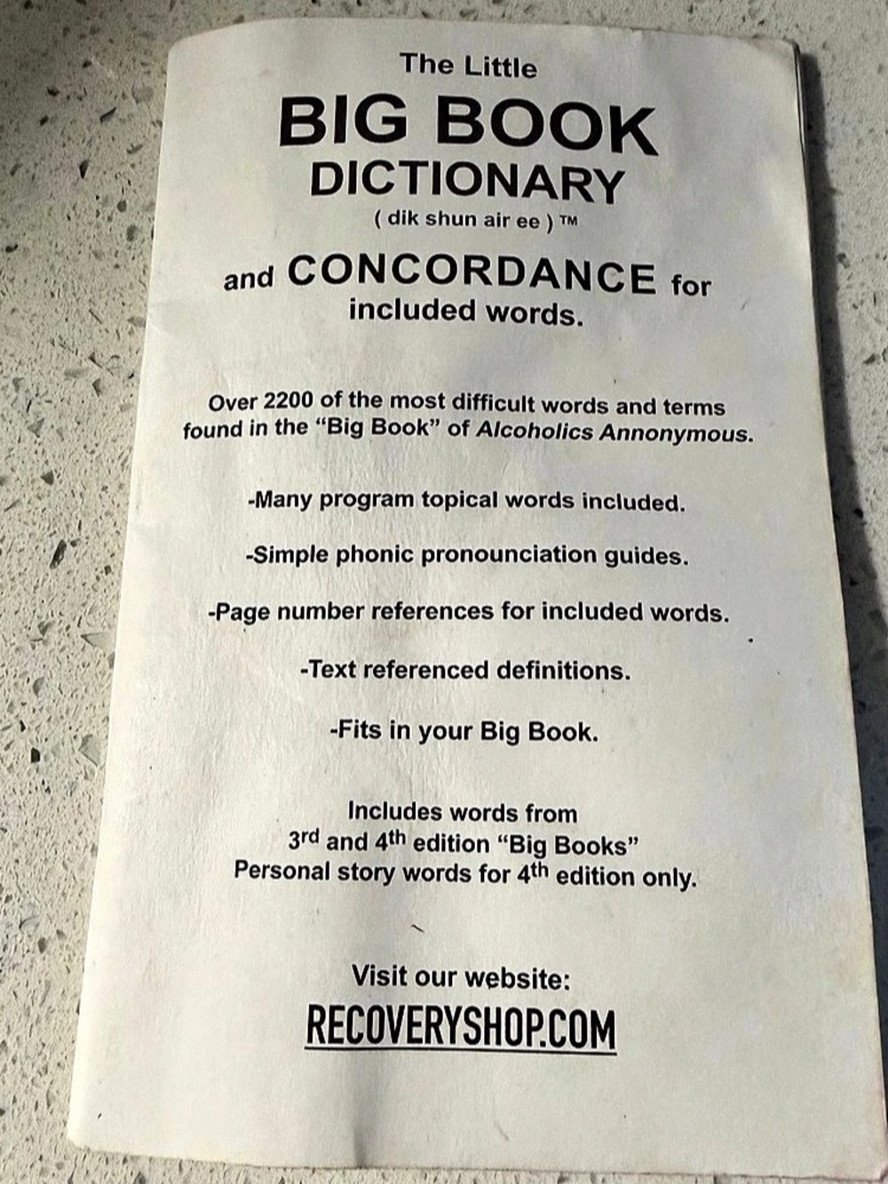 Recovery Emporium The Little Big Book Dictionary and Concordance